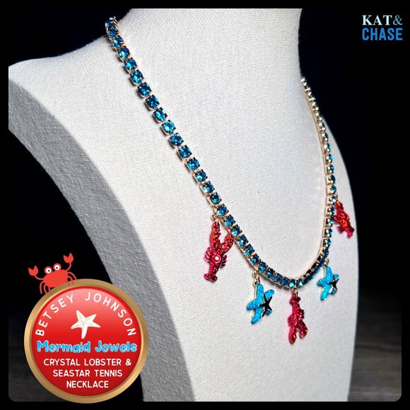 Betsey Johnson Mermaid Jewels Lobster Starfish Charm Tennis Necklace Beach July - Picture 2 of 12